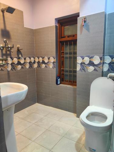 a bathroom with a toilet and a sink at Durbar Home in Tribhuwan Airport