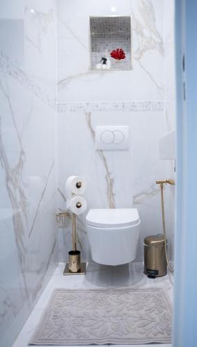 a white bathroom with a toilet and a window at La parenthèse Provençale in Viry-Châtillon