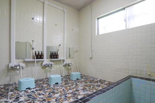 a bathroom with two urinals and two toilets at Saunalodge 白道 in Minami Uonuma