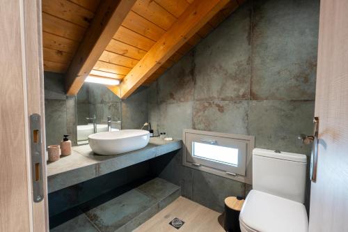 a bathroom with a sink and a toilet at Τilevoides Nisi Villas in Spartokhórion