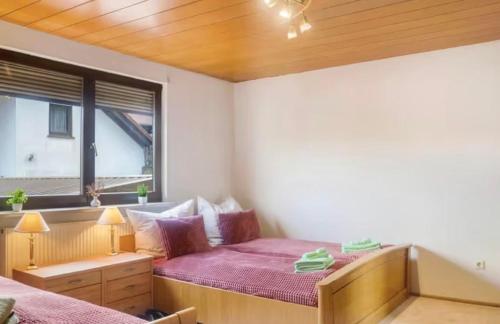a bedroom with a bed and a window at Gemütliche Wohnung am Main 1 in Gemünden