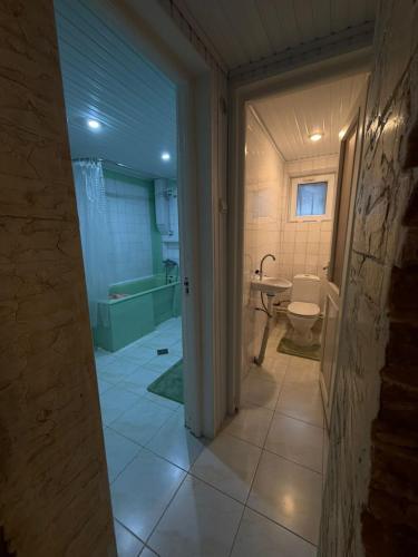 a bathroom with a toilet and a tub and a sink at Большой дом в Степанаване in Stepʼanavan