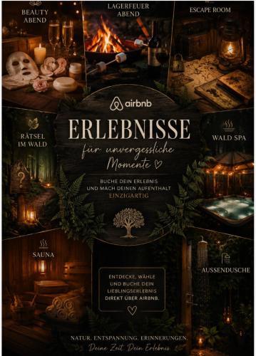 a flyer for an event with a fire and candles at Relax Wald Apartment mit optional Buchung Sauna und Whirlpool in Neustadt am Rübenberge