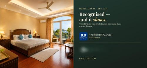 a hotel room with a bed and a window at Hotel Ajanta - Colonial Charm Award Winning Luxury Hotel in the Heart of the City in New Delhi
