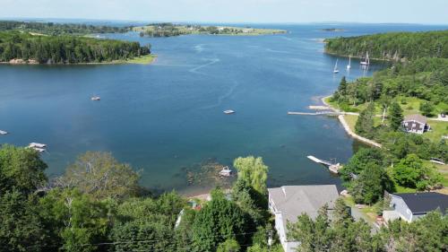 an aerial view of a lake with boats in it at On Da Water in Lunenburg