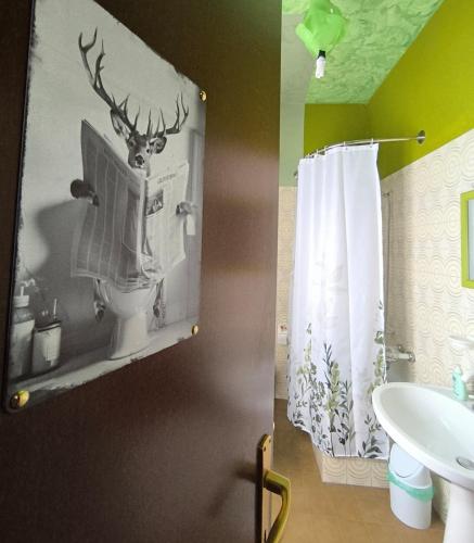 a bathroom with a picture of a deer on the wall at L'armadio di Narni -A in Narni