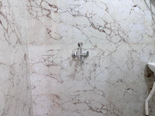 a marble shower with a faucet in a bathroom at Hotel Drip inn JNK in Lucknow