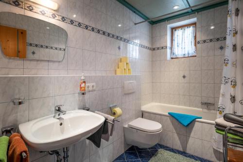 a bathroom with a sink and a toilet at Appartements Sonntal Einkehr in Fieberbrunn