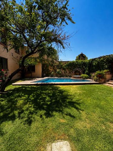 a swimming pool in a yard with a tree at Casa Cantera in Tequisquiapan