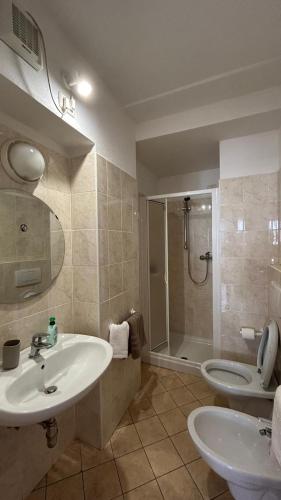 ein Badezimmer mit Waschbecken, Toilette und Dusche in der Unterkunft L'Oasi Intelvese in Pellio Superiore