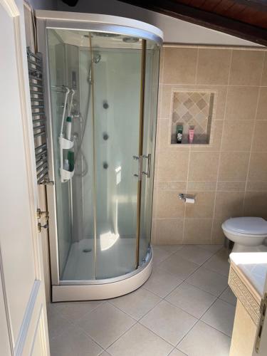 a bathroom with a shower and a toilet at la Dimora del centro di zafferana in Zafferana Etnea
