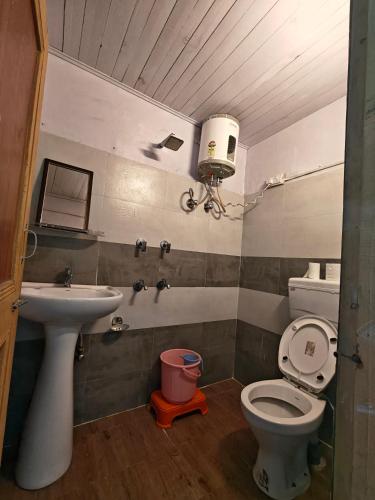 a bathroom with a sink and a toilet at Pulga Inn in Kalgha