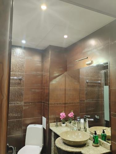 a bathroom with a toilet and a sink at STADIUM 2 Apartments Sandanski in Sandanski