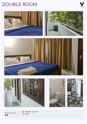 a collage of pictures of a bedroom and a double room at VThree Hotel in Matara