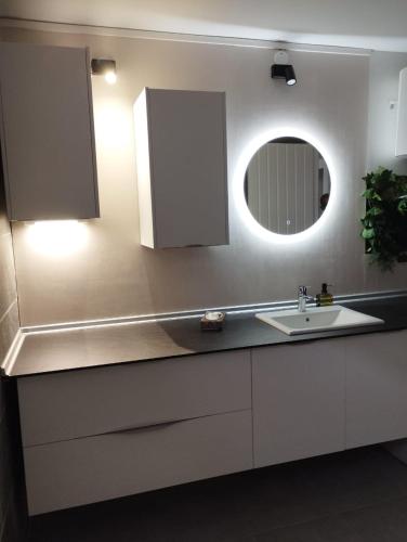 a bathroom with a sink and a mirror at La terrasse de Bonne terre in Saint-Claude