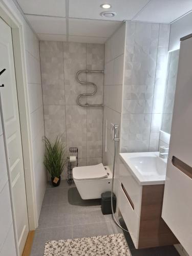 a bathroom with a toilet and a sink at Spacious & sunny apartment with a balcony in Tartu
