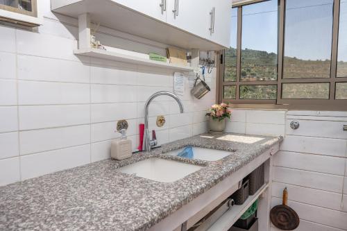 a kitchen with a sink and a counter top at נוף ארץ הגליל - צימרים מהממים במצפה נטופה in Mitspe Netofa