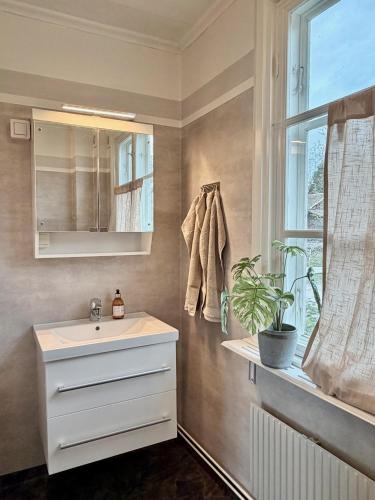 a bathroom with a sink and a window at Boende i Sandarne in Sandarne