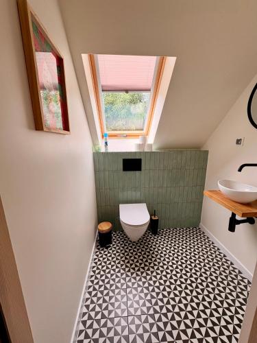 a bathroom with a toilet and a sink at Mielno Woodhouse in Mielno
