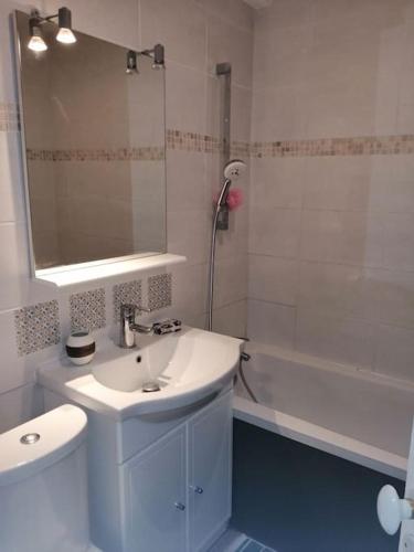 a bathroom with a sink and a toilet and a shower at Appartement,clair au calme avec balcon in Fontenay-sous-Bois