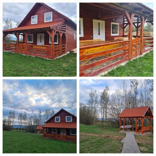 four different pictures of a house and a barn at Erdőszéli vendégház in Ghiduţ