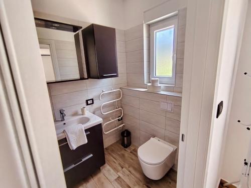a bathroom with a toilet and a sink and a window at Villa Alba in Vodnjan