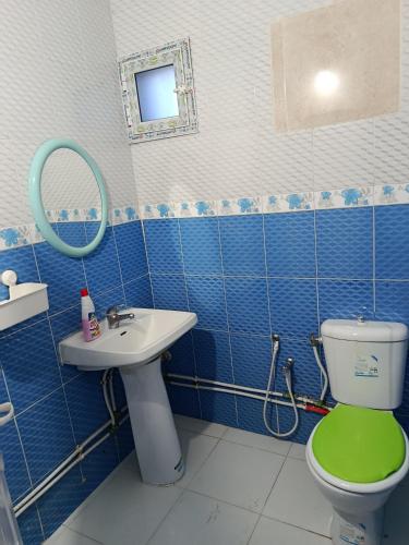 a bathroom with a green toilet and a sink at Résidence de la mer in Île Pilau