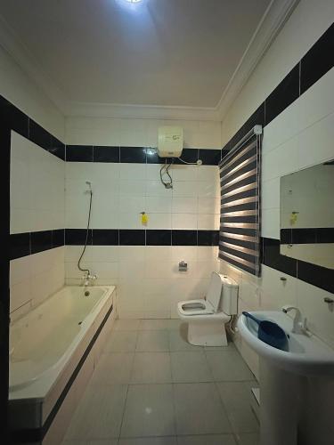 a bathroom with a tub and a toilet and a sink at Brainardville in Iseri
