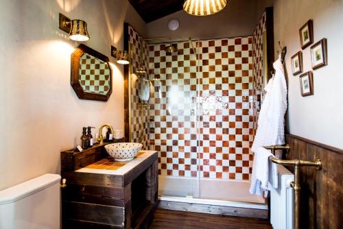 a bathroom with a sink and a shower at Iris - The Nook Lodges in Nantwich