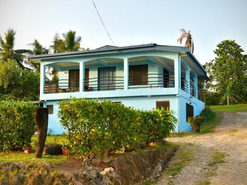 a blue house on the side of a road at Save's Homestay in Nadi