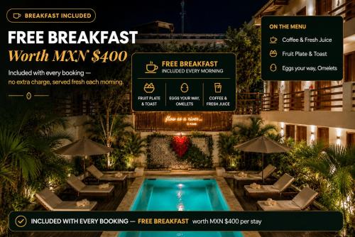 a flyer for a hotel with a swimming pool at Collection O Kaab Downtown Tulum in Tulum