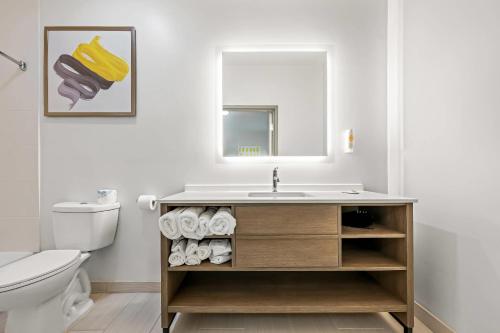 a bathroom with a sink and a toilet at Comfort Inn & Suites River City Decatur in Decatur