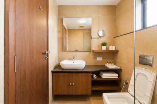 a bathroom with a sink and a mirror at Viz Park Hotel - Business Hotel & Banquet, GIDC Anand in Anand