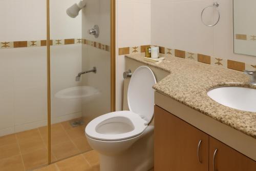 a bathroom with a toilet and a sink and a shower at Riviera Hermitage in Arpora