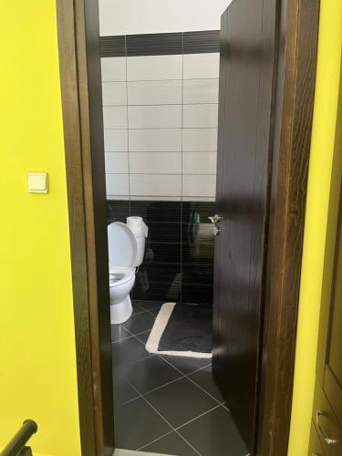 a bathroom with a toilet in a bathroom stall at Templa in Himare