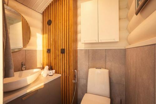 a bathroom with a toilet and a sink at Stay North - Ösund in Helsinki