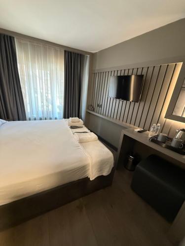 a hotel room with a bed and a desk at Dilens Bosphorus Hotel in Istanbul
