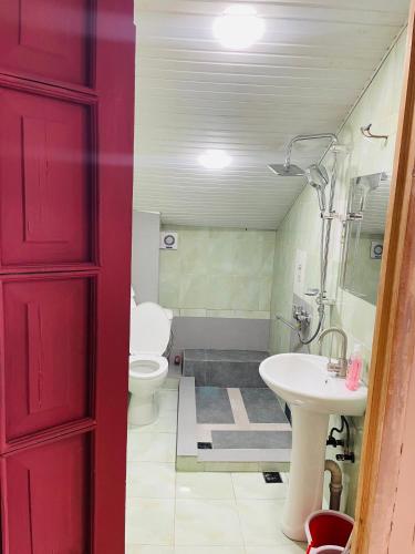 a bathroom with a toilet and a sink at Tbilisi Vera in Tbilisi City