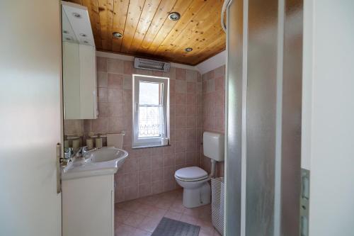 a bathroom with a toilet and a sink and a window at Holiday Home Katja in Srpenica