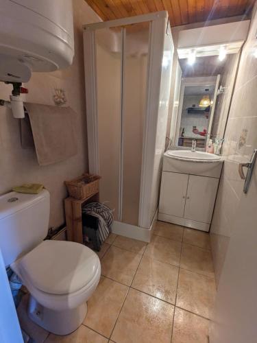 a bathroom with a toilet and a sink at Chalet N5 avec vue in Les Angles