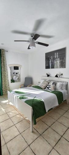 a bedroom with a bed and a ceiling fan at Apartamento playero Privado WiFi- MorroJable in Morro del Jable
