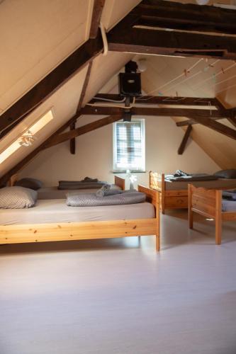 a bedroom with two beds in a attic at Mosel-Cottage in Briedern