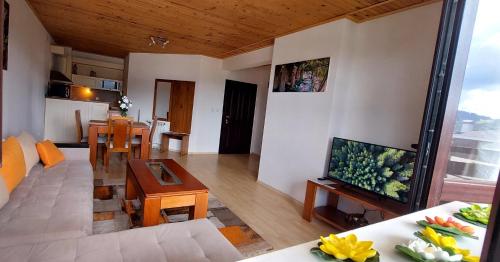 a living room with a couch and a table at Pamporovo Rhodopi Pearl Apartments - Private Apartments in Pamporovo
