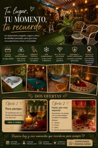 a collage of pictures of a flyer for a restaurant at Valle Romantico in Manoguayabo