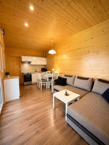 a living room with a couch and a table at Sarzynówka pod Świerkiem in Krasnobród