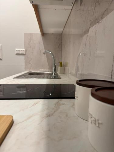 a kitchen with a sink and a counter top at Kiato City Stay in Kiaton