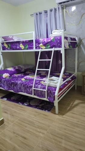 a bunk bed with purple comforter in a room at Enjoy Life Holidays in Andrés