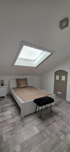 a bedroom with a bed with a large skylight at Casa Sole in Murg