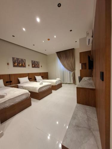 a hotel room with two beds and a television at ReLax havanaa in Cairo