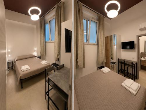 two pictures of a room with two beds and a bedroom at Affitta camere via Po in Porto SantʼElpidio